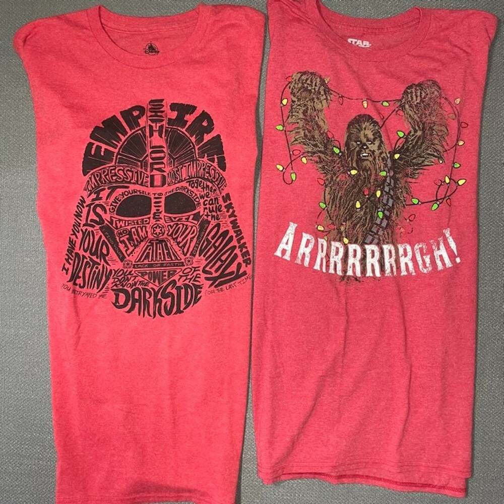 Lot of 2 Star Wars T Shirts Christmas Holiday Theme XL Chewbacca Darth Empire